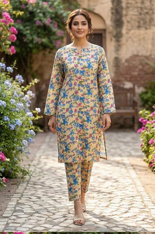 2 Piece Lawn All Over Unstitched Suit - 4414