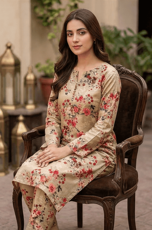 2 Piece Lawn All Over Unstitched Suit - 4429