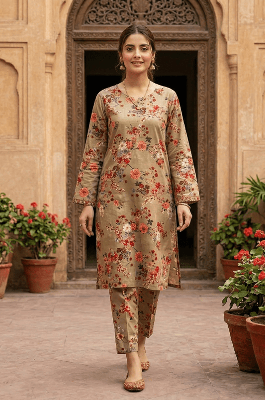 2 Piece Lawn All Over Unstitched Suit - 4429