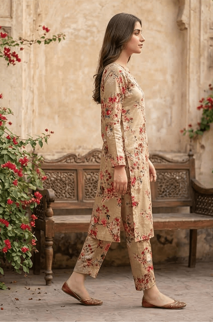 2 Piece Lawn All Over Unstitched Suit - 4429