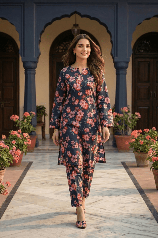 2 Piece Lawn All Over Unstitched Suit - 4434
