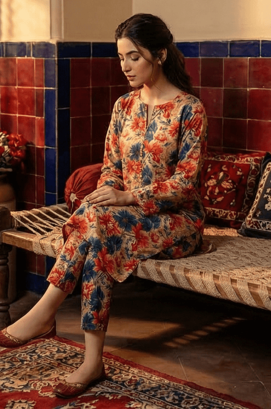 2 Piece Lawn All Over Unstitched Suit - 4436