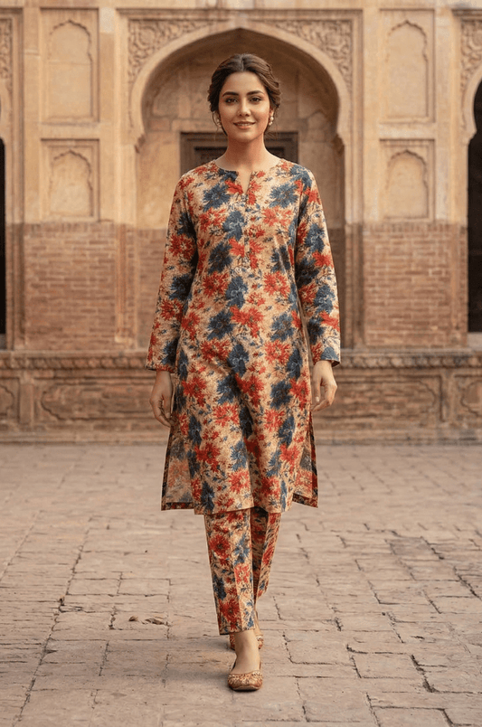 2 Piece Lawn All Over Unstitched Suit - 4436
