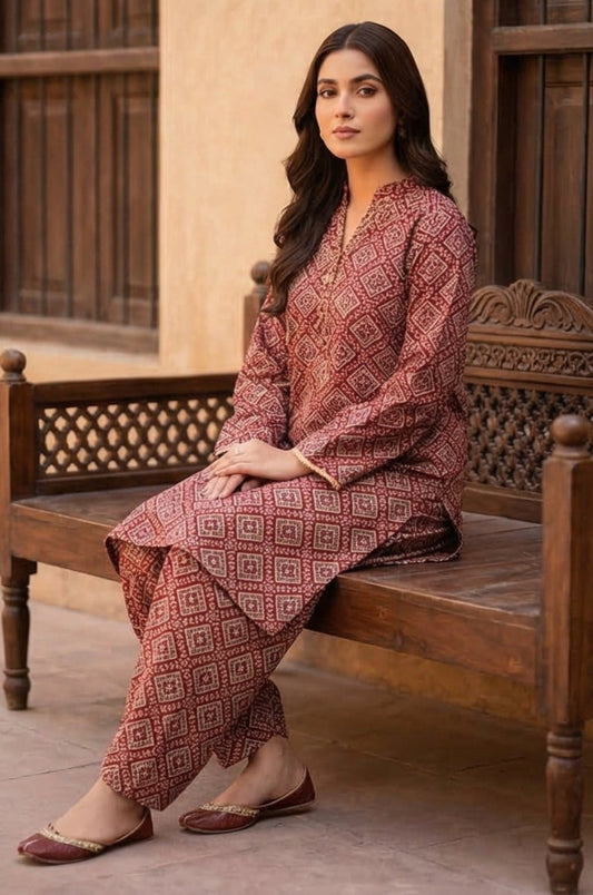 2 Piece Lawn All Over Unstitched Suit - 4440