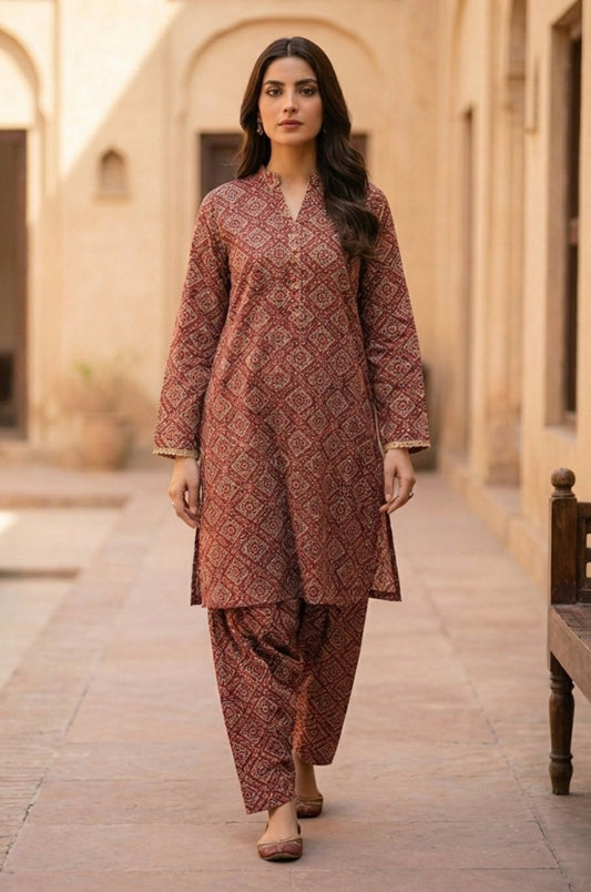 2 Piece Lawn All Over Unstitched Suit - 4440