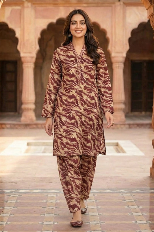 2 Piece Lawn All Over Unstitched Suit - 4442
