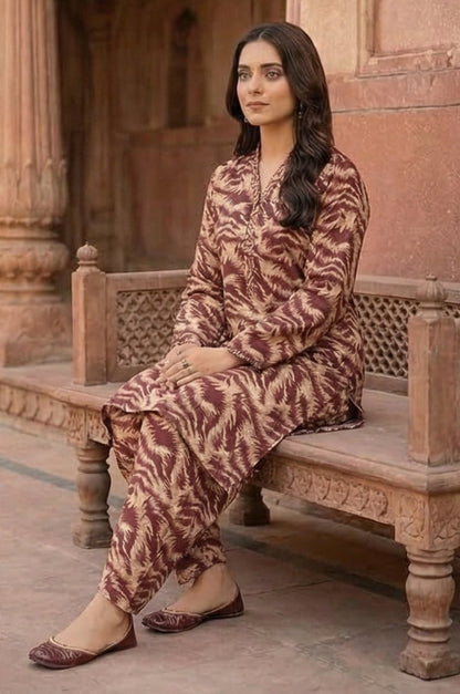 2 Piece Lawn All Over Unstitched Suit - 4442