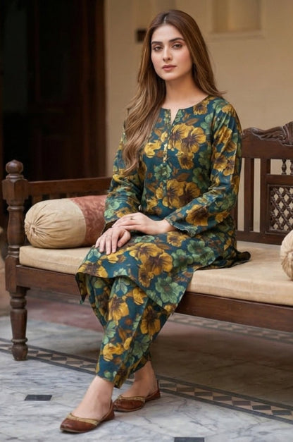 2 Piece Lawn All Over Unstitched Suit - 4443