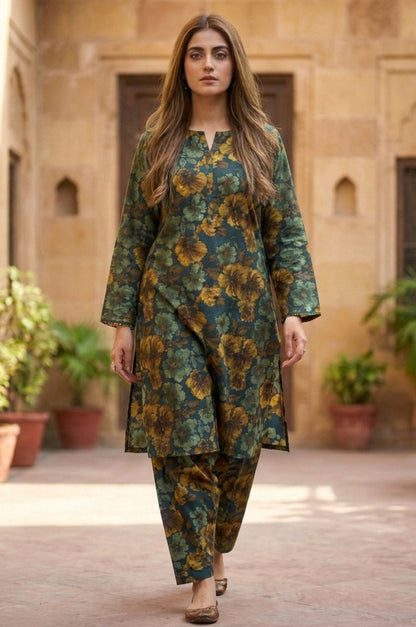 2 Piece Lawn All Over Unstitched Suit - 4443