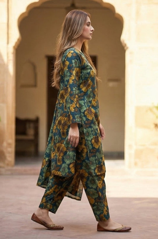 2 Piece Lawn All Over Unstitched Suit - 4443