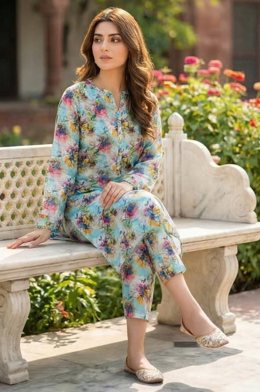 2 Piece Lawn All Over Unstitched Suit - 4444
