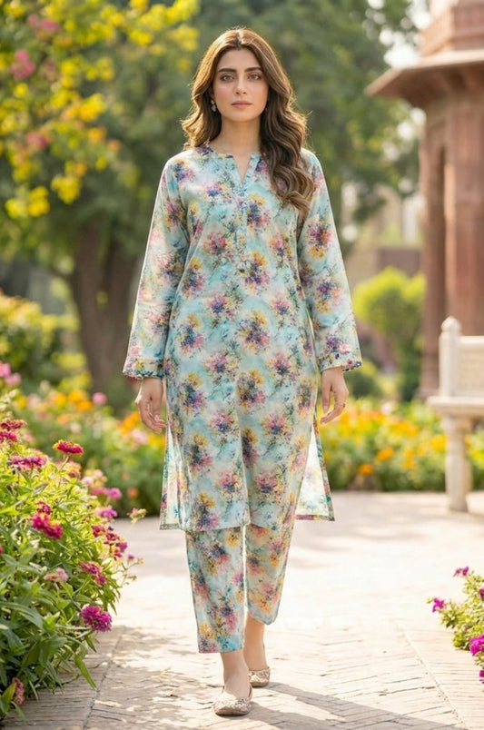 2 Piece Lawn All Over Unstitched Suit - 4444