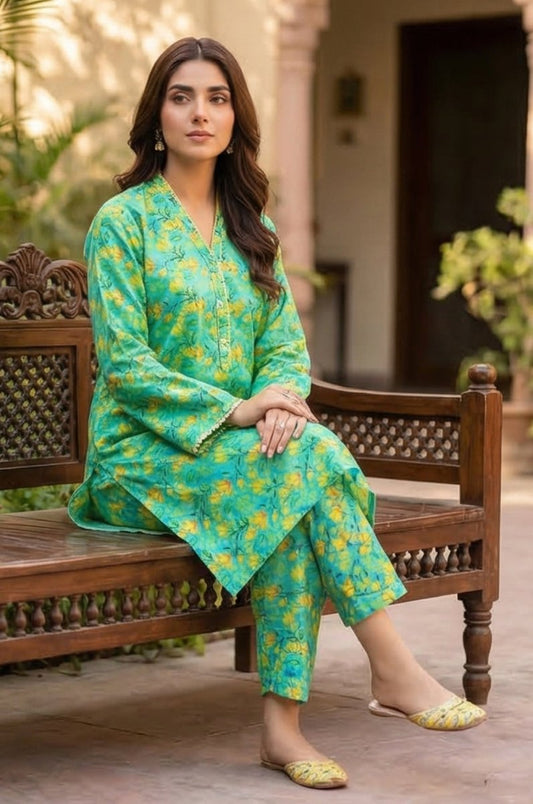 2 Piece Lawn All Over Unstitched Suit - 4448
