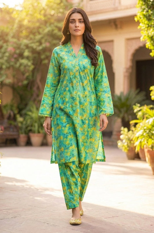 2 Piece Lawn All Over Unstitched Suit - 4448