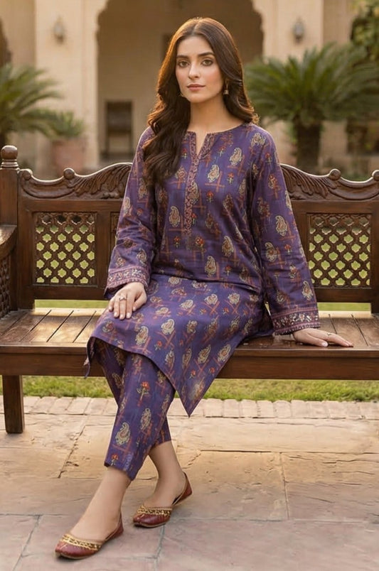 2 Piece Lawn All Over Unstitched Suit - 4452