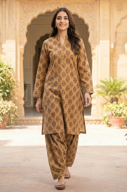 2 Piece Lawn All Over Unstitched Suit - 4455