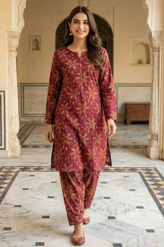 2 Piece Lawn All Over Unstitched Suit - 4458