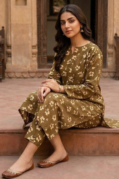 2 Piece Lawn All Over Unstitched Suit - 4459