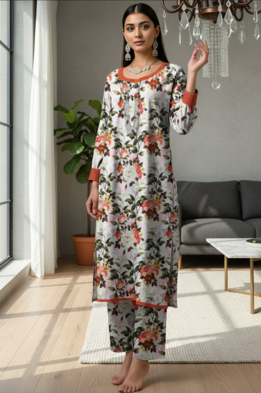 2 Piece Premium Lawn Unstitched Suit (Kurta & Trouser) 1010