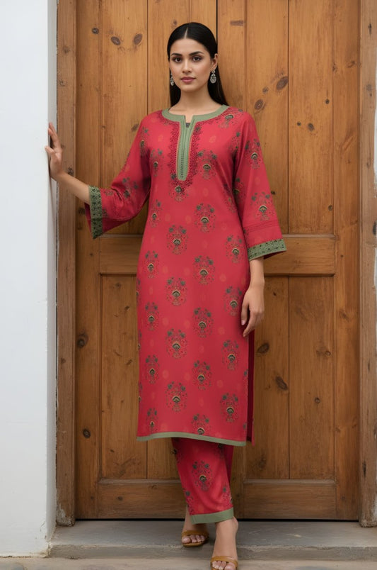 2 Piece Premium Lawn Unstitched Suit (Kurta & Trouser) 1012