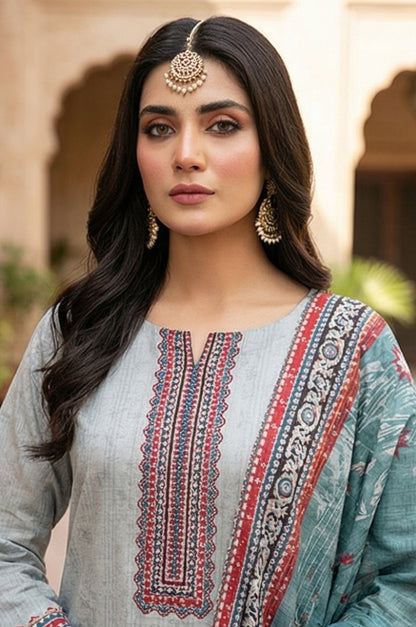 3 Piece Lawn Unstitched Suit With Lawn Dupatta - 4534