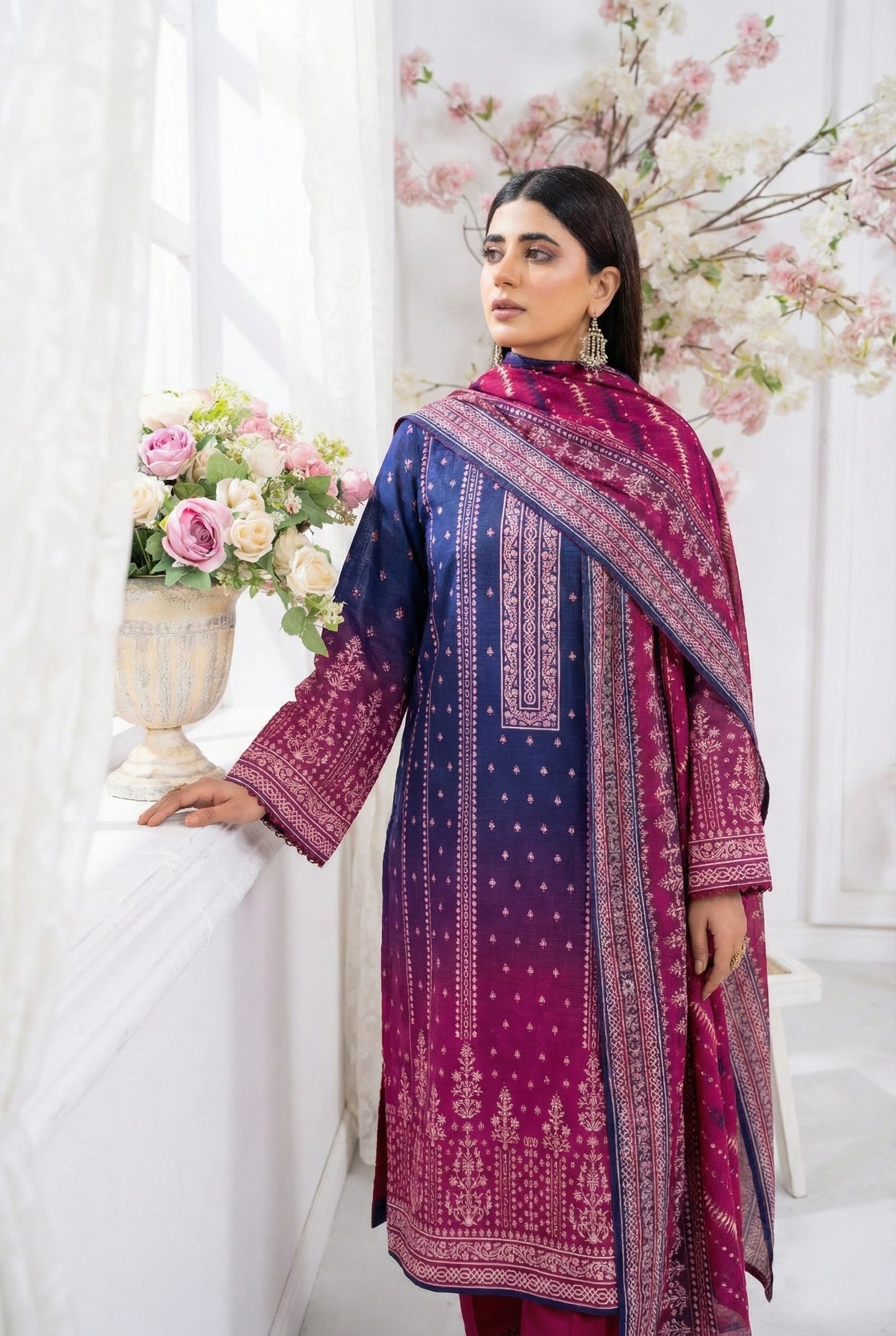 3 Piece Sabeen Premium Viscose Unstitched Suit - 1356