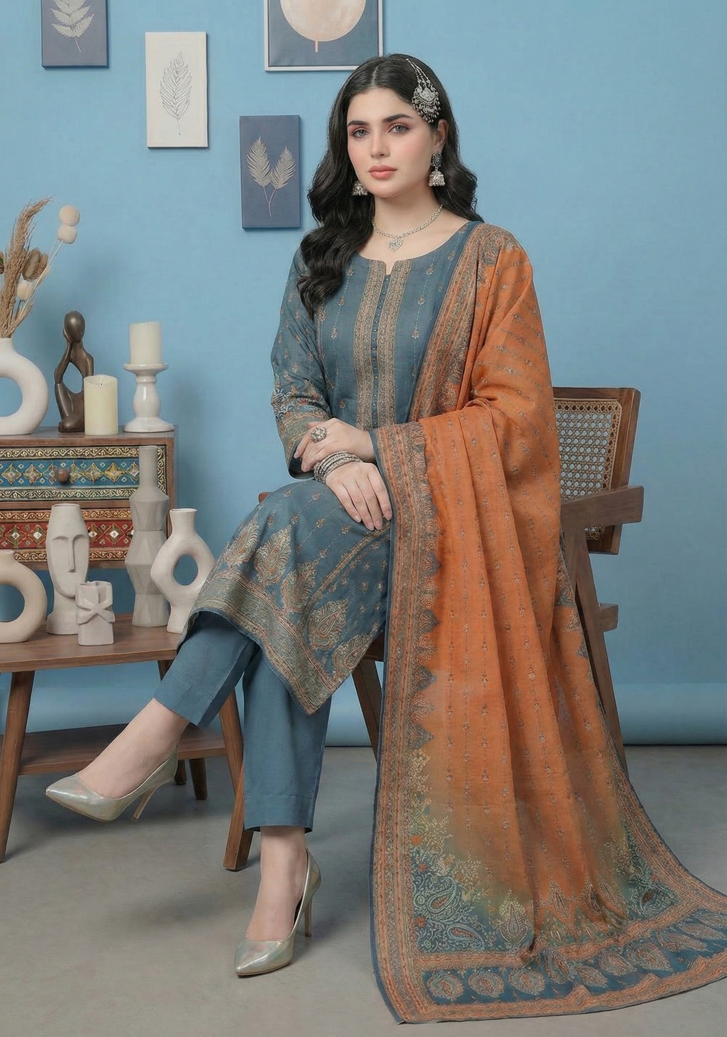3 Piece Sabeen Premium Karandi Unstitched Suit - 1556