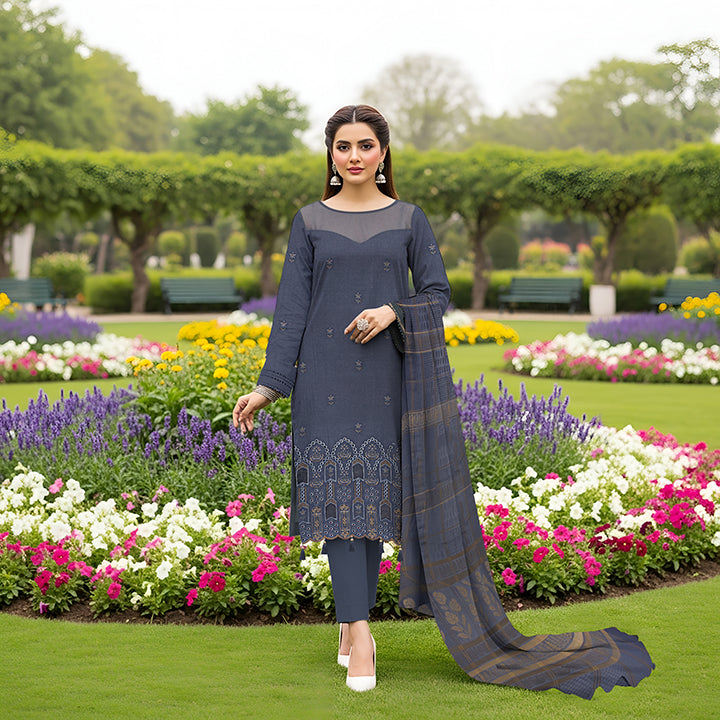 3-Piece Bana Dora Dhanak Embroidery Suit - 1212