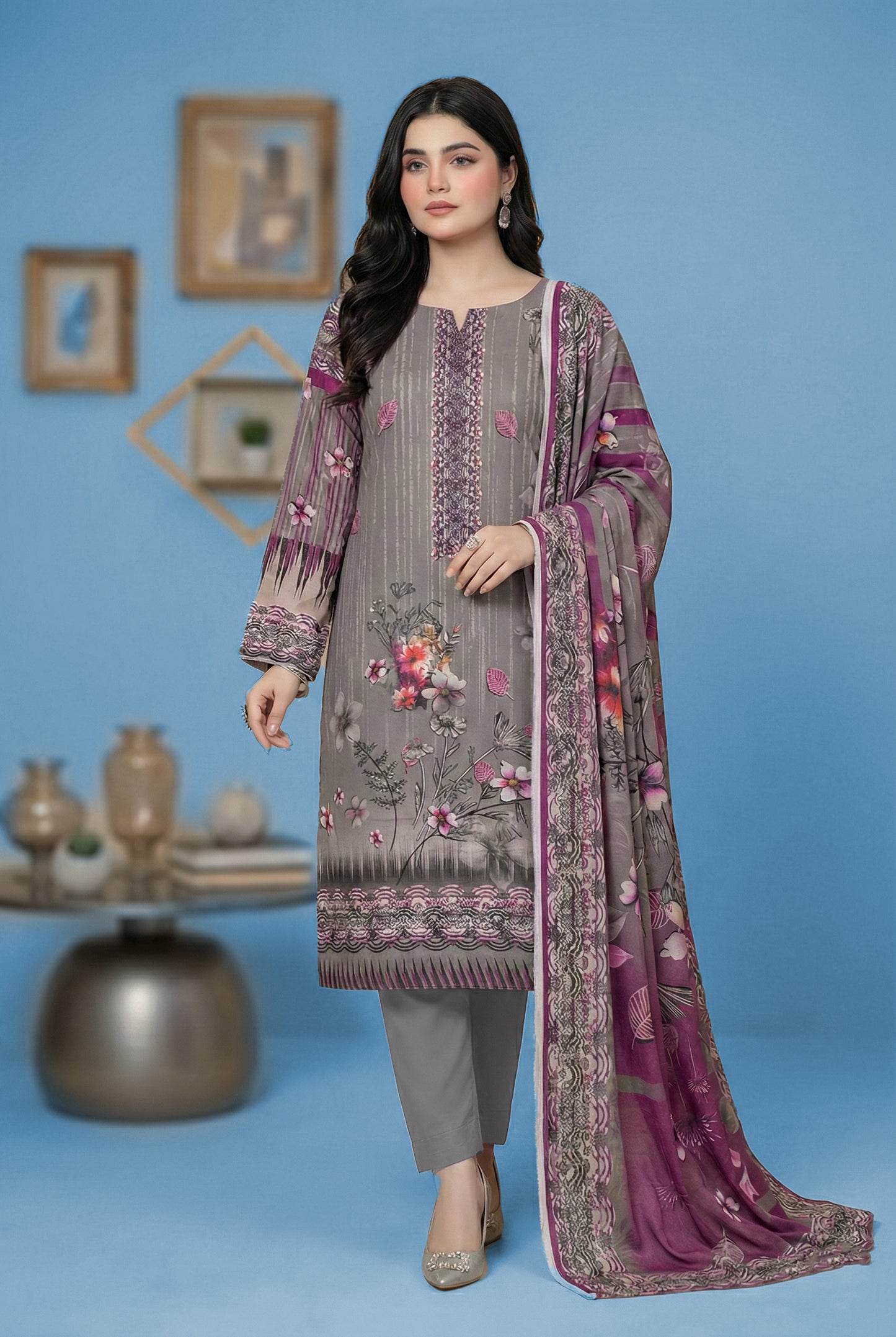 3 Piece Sabeen Premium Karandi Unstitched Suit - 1557