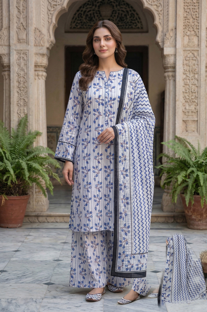 3 Piece Lawn Unstitched Suit With Lawn Dupatta - 4477
