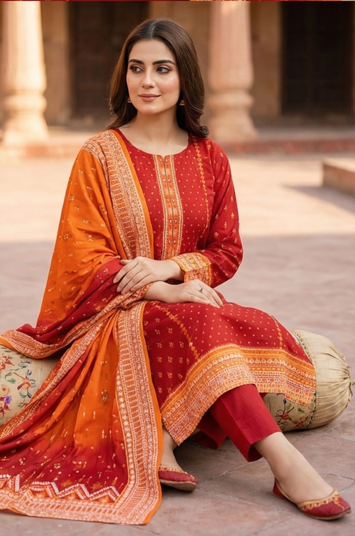 3 Piece Lawn Unstitched Suit With Lawn Dupatta - 4492