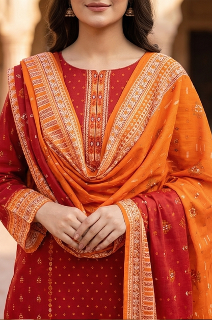 3 Piece Lawn Unstitched Suit With Lawn Dupatta - 4492
