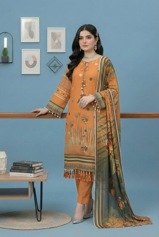 3 Piece Sabeen Premium Karandi Unstitched Suit - 1558