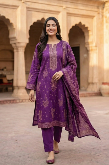 3 Piece Lawn Unstitched Suit With Lawn Dupatta - 4540