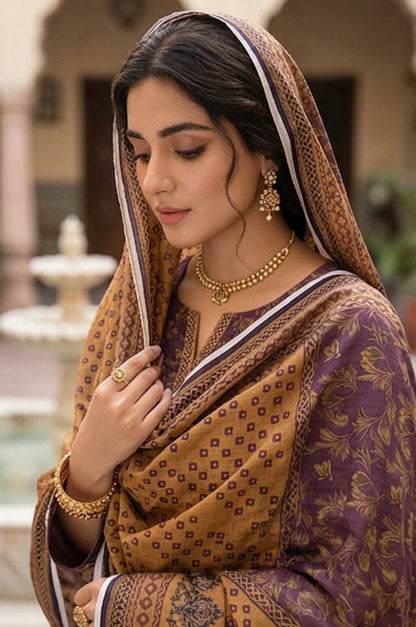 3 Piece Bana Dora Lawn Unstitched Suit With Lawn Dupatta - 4322