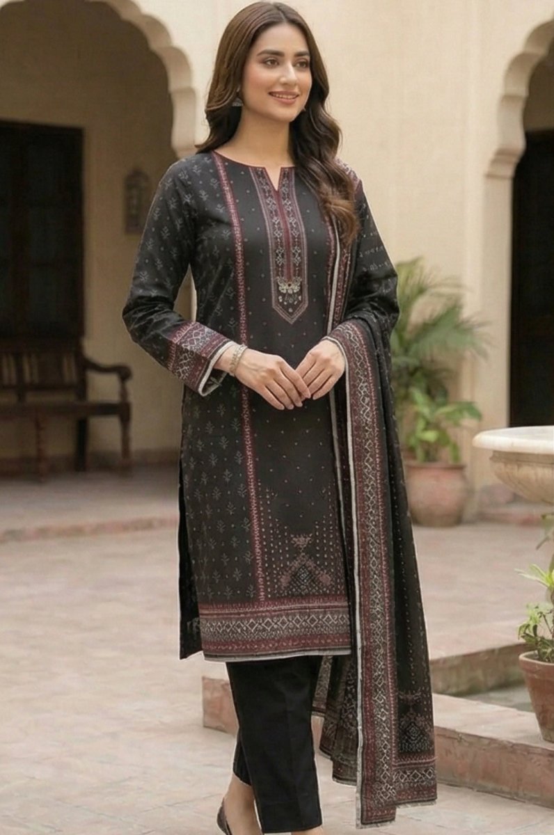 3 Piece Chamki Lawn Unstitched Suit With Lawn Dupatta - 4309