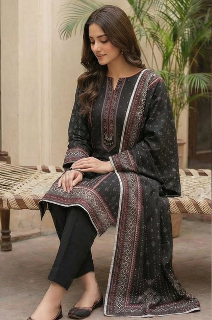 3 Piece Chamki Lawn Unstitched Suit With Lawn Dupatta - 4309