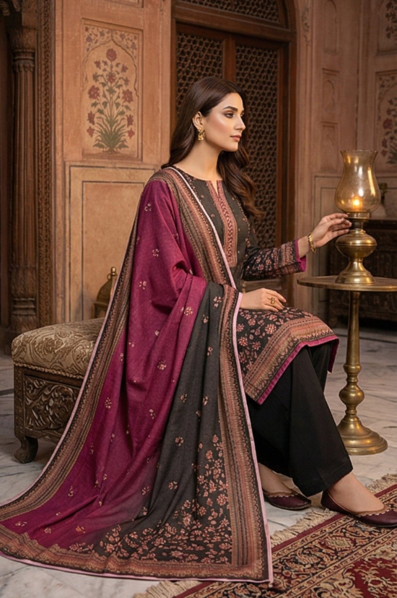 3 Piece Chamki Lawn Unstitched Suit With Lawn  Dupatta - 4313
