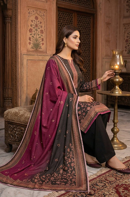 3 Piece Chamki Lawn Unstitched Suit With Lawn  Dupatta - 4313