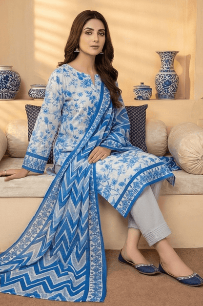3 Piece Chamki Lawn Unstitched Suit With Lawn Dupatta - 4467