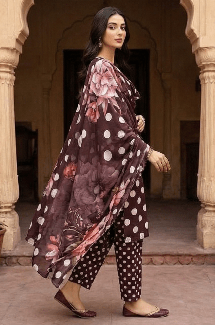 3 Piece Chamki Lawn Unstitched Suit With Dupatta - 4470