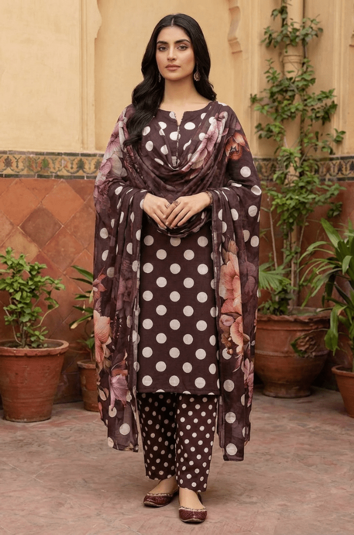 3 Piece Chamki Lawn Unstitched Suit With Dupatta - 4470