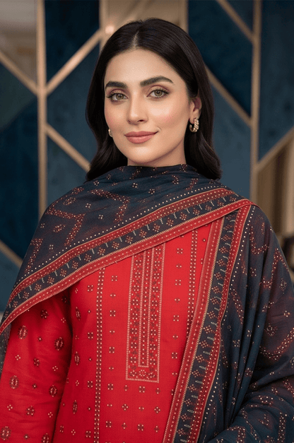 3 Piece Chamki Lawn Unstitched Suit With  Voile Lawn Dupatta - 5001
