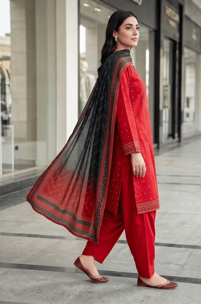 3 Piece Chamki Lawn Unstitched Suit With  Voile Lawn Dupatta - 5001