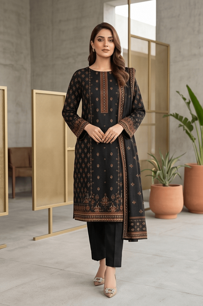 3 Piece Chamki Lawn Unstitched Suit With lawn Dupatta - 5002