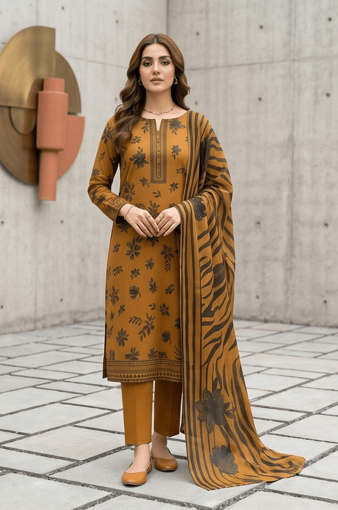 3 Piece Chamki Lawn Unstitched Suit With  lawn Dupatta - 5003