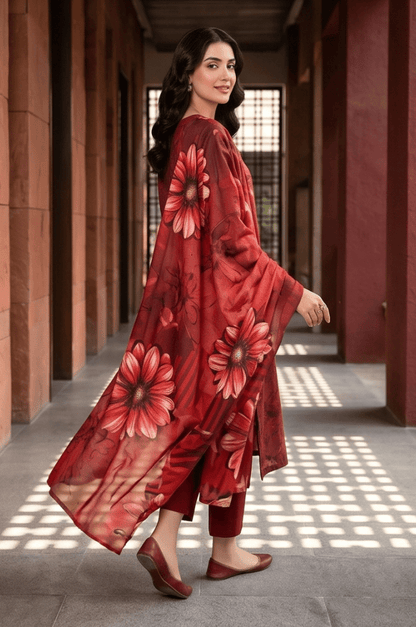 3 Piece Chamki Lawn Unstitched Suit With Dupatta - 5004