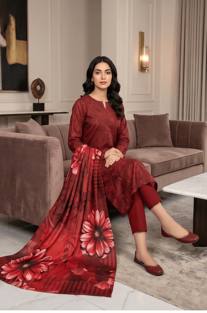 3 Piece Chamki Lawn Unstitched Suit With Dupatta - 5004