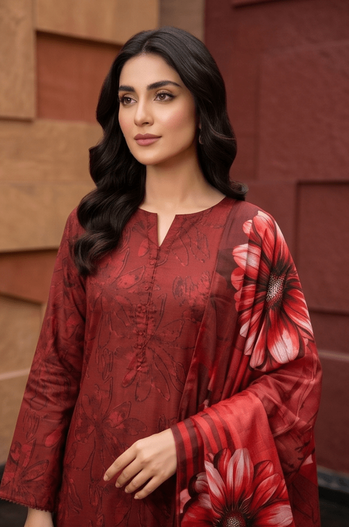 3 Piece Chamki Lawn Unstitched Suit With Dupatta - 5004
