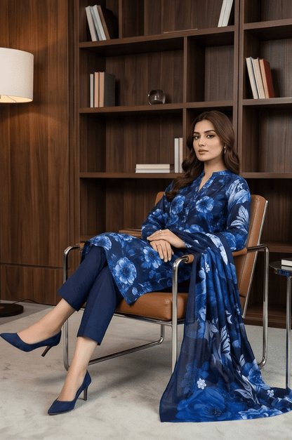 3 Piece Chamki Lawn Unstitched Suit With lawn Dupatta - 5005